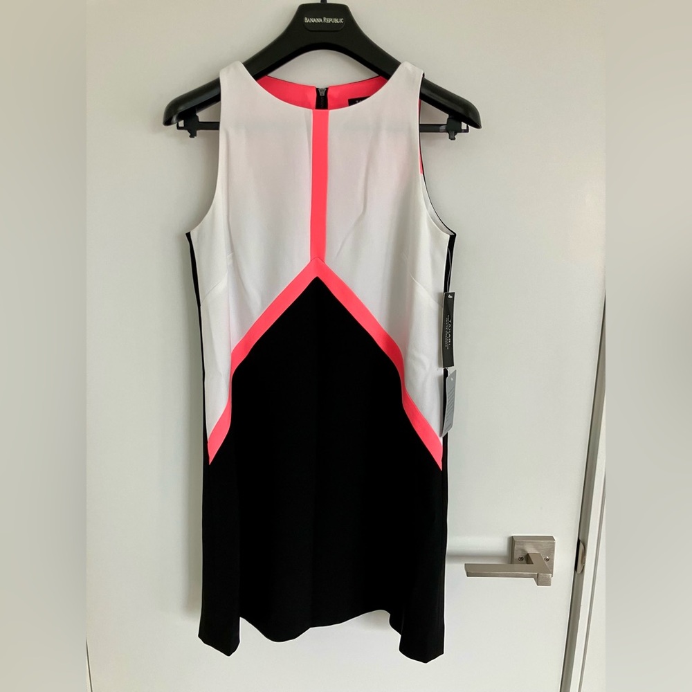 Tahari Sleeveless Midi Dress - White, Black, Neon Pink